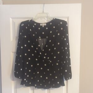 Monteau Black Blouse with White Dots